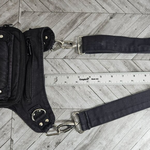 Fabric CrossBody Saddle Bag Purse Black Long Strap Silver Tone Hardware - Picture 12 of 13